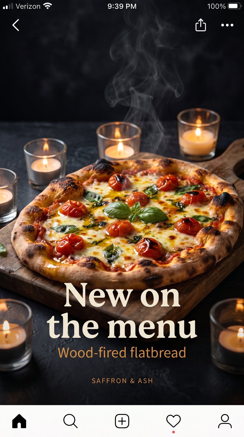 Wood-fired flatbread menu story ad — sample concept